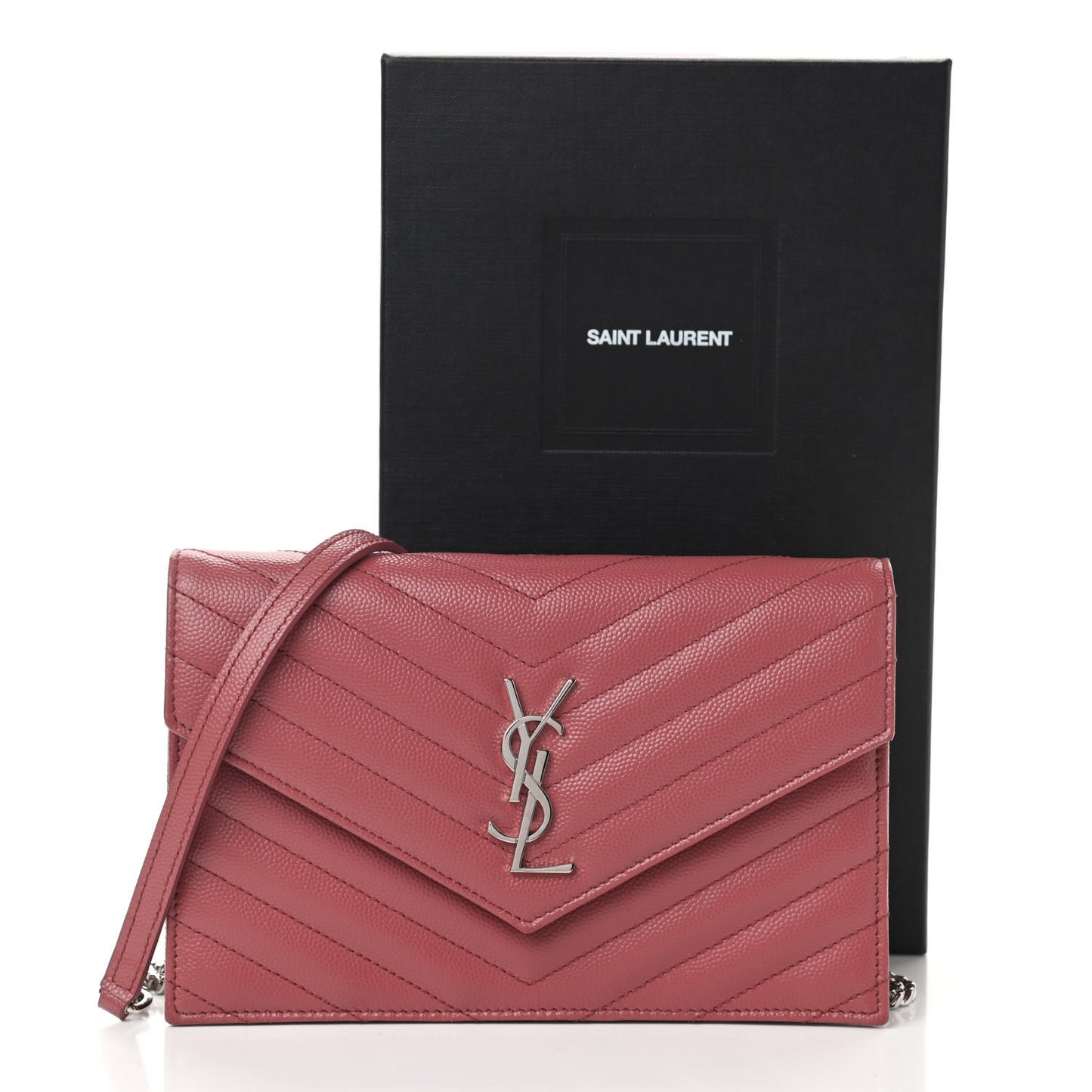 Grain De Poudre Matelasse Chevron Monogram Envelope Chain Wallet Mystic Rose