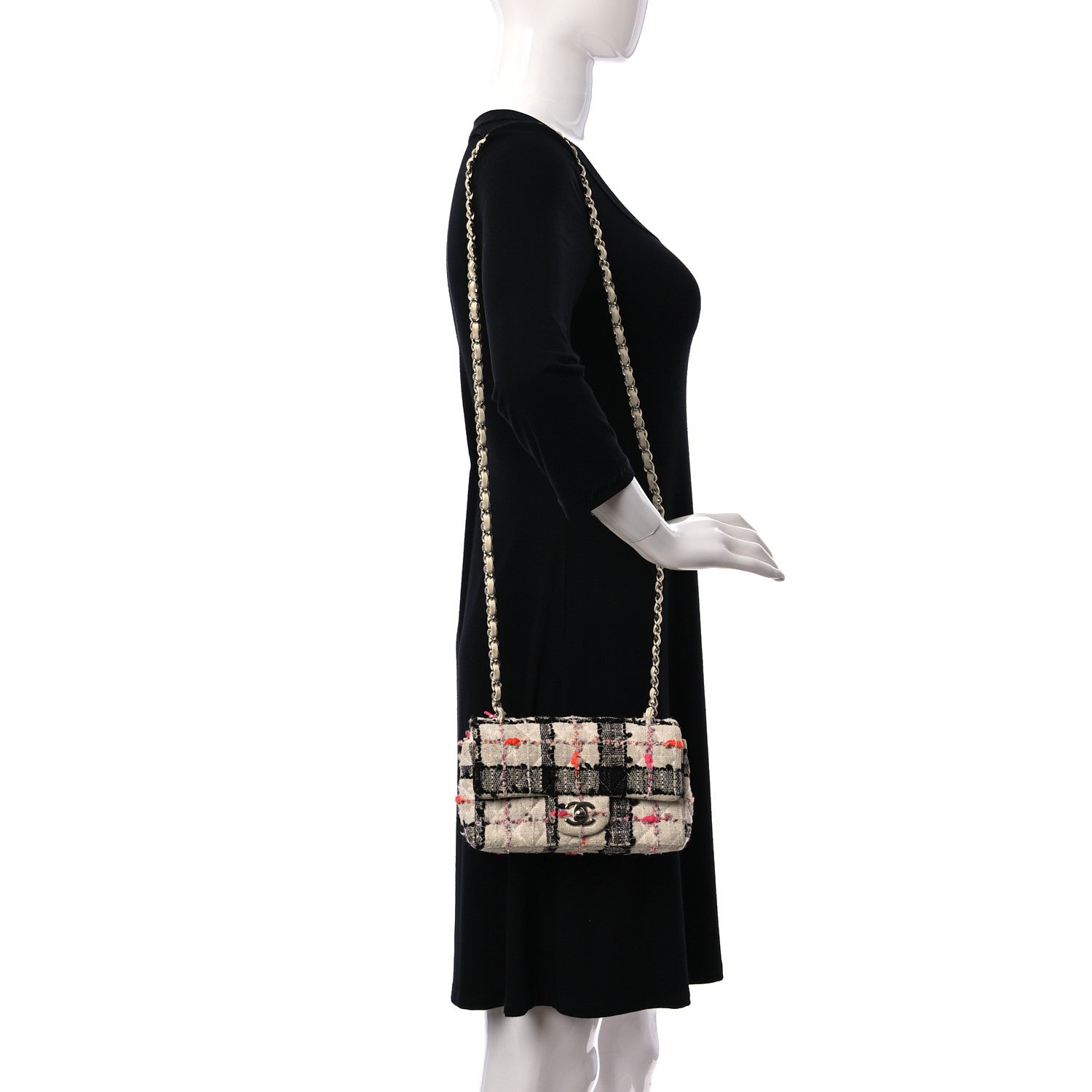 Chanel Tweed Quilted Mini Rectangular Flap Black White Pink 2 of 19