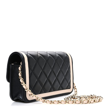 Chanel Lambskin Quilted Phone Holder Wallet With Chain Black Beige 3 of 11