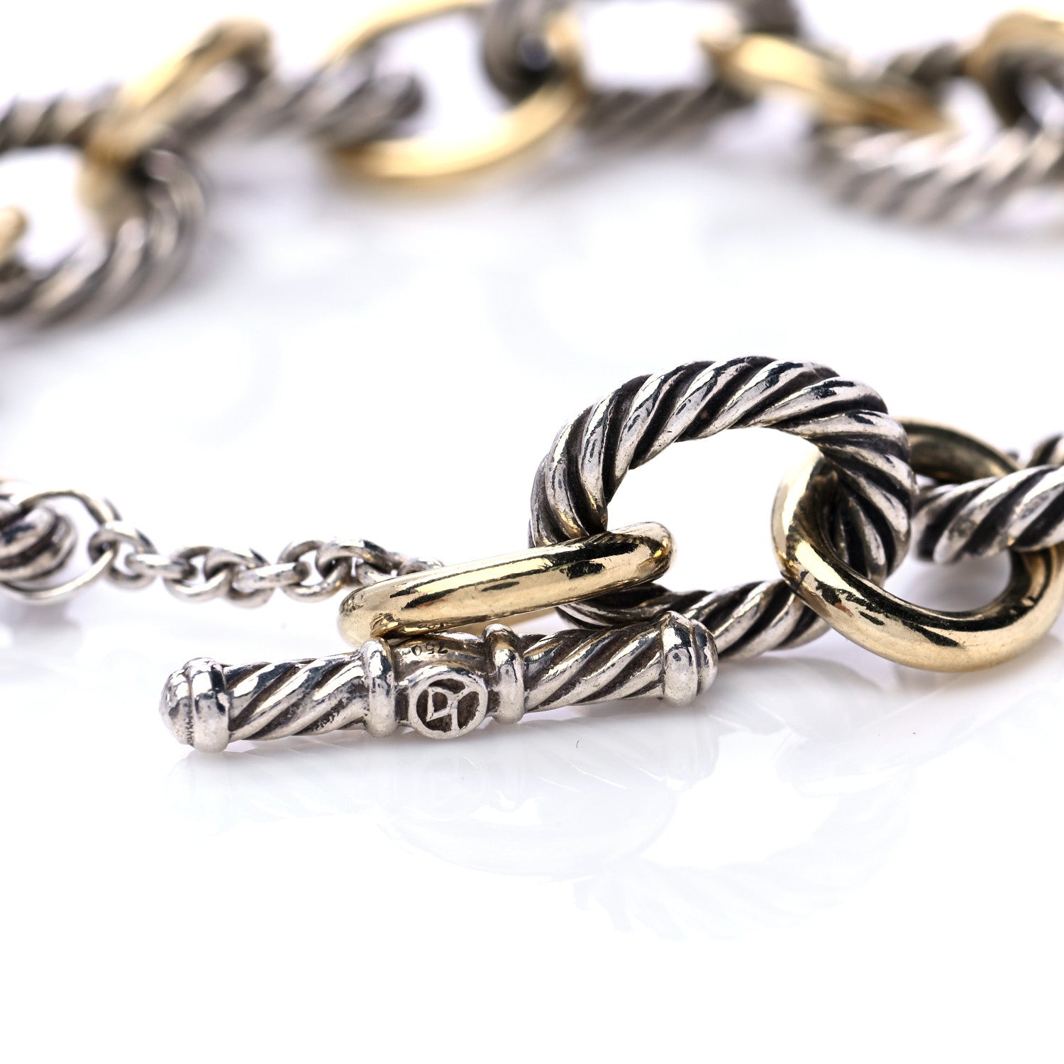 David Yurman Sterling Silver 18K Yellow Gold Oval Link Toggle Bracelet 4 of 7