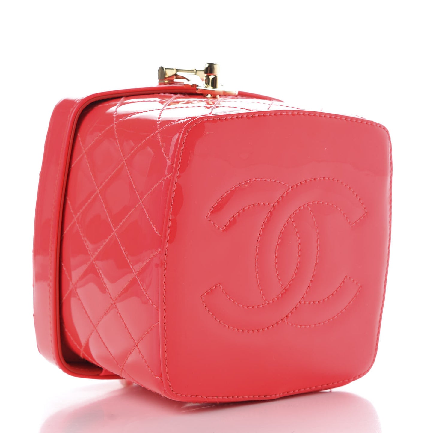 Patent Quilted Minaudiere Makeup Case Pink
