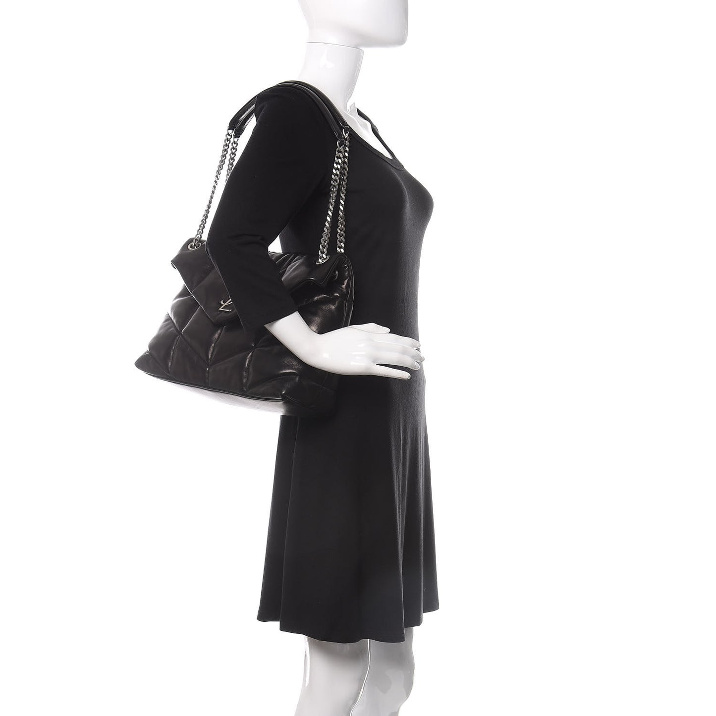 Lambskin Quilted Medium Loulou Puffer Monogram Chain Satchel Black