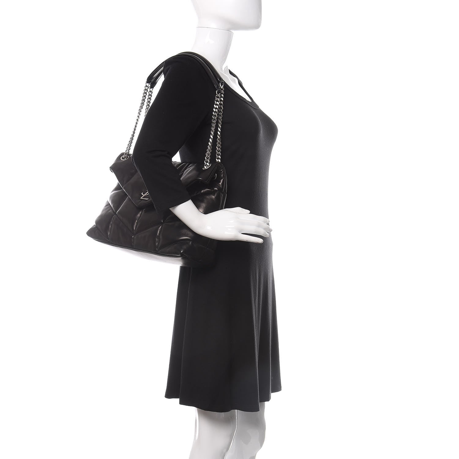 Saint Laurent Lambskin Quilted Medium Loulou Puffer Monogram Chain Satchel Black 2 of 11