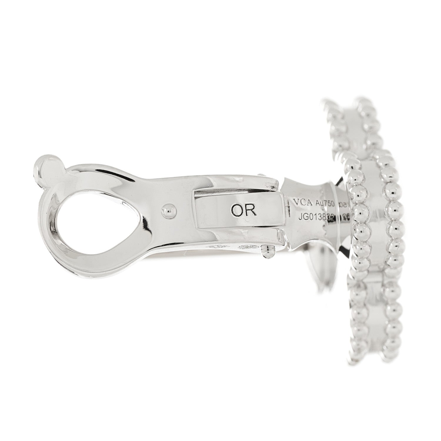 Van Cleef & Arpels 18K White Gold Guilloche Vintage Alhambra Earrings 5 of 6