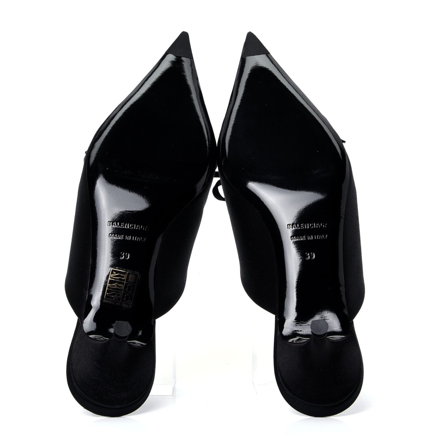Satin Pointed Toe Knife 40mm Mules 39 Black