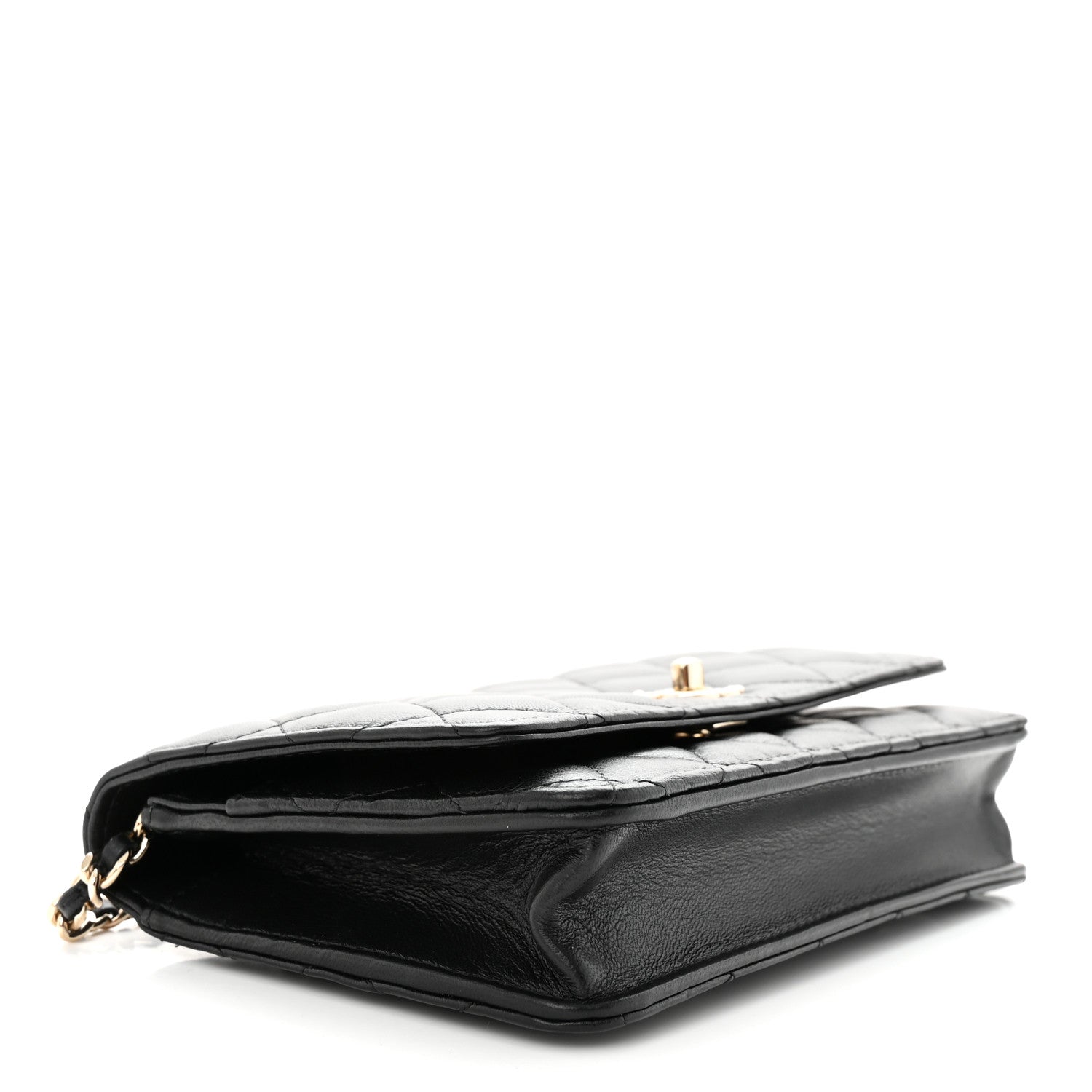 Chanel Lambskin Enamel Quilted Pearl Crush Wallet On Chain WOC Black 4 of 11