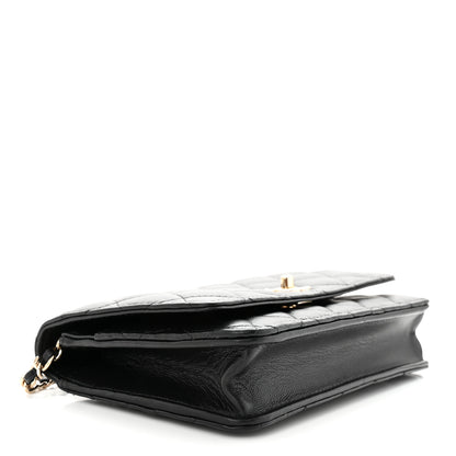Chanel Lambskin Enamel Quilted Pearl Crush Wallet On Chain WOC Black 4 of 11