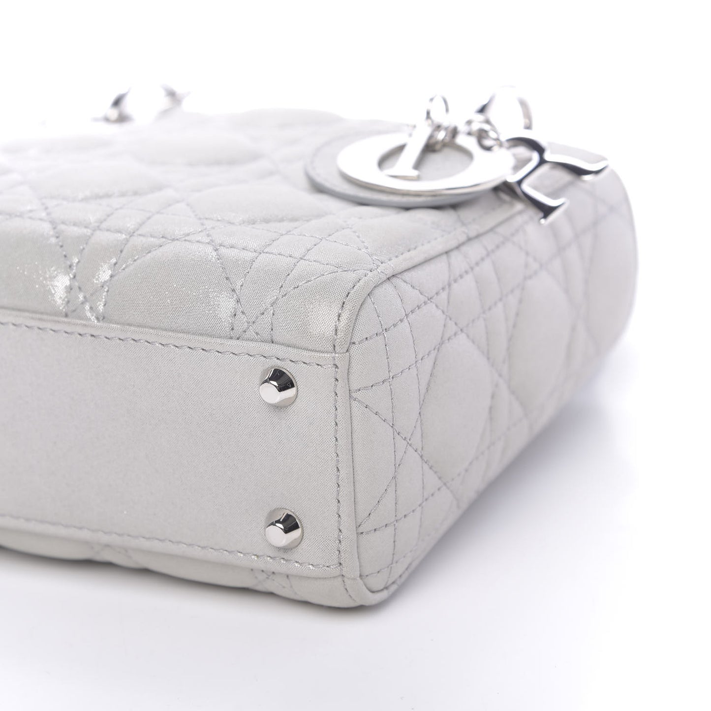 Metallic Lambskin Cannage Mini Lady Dior Silver