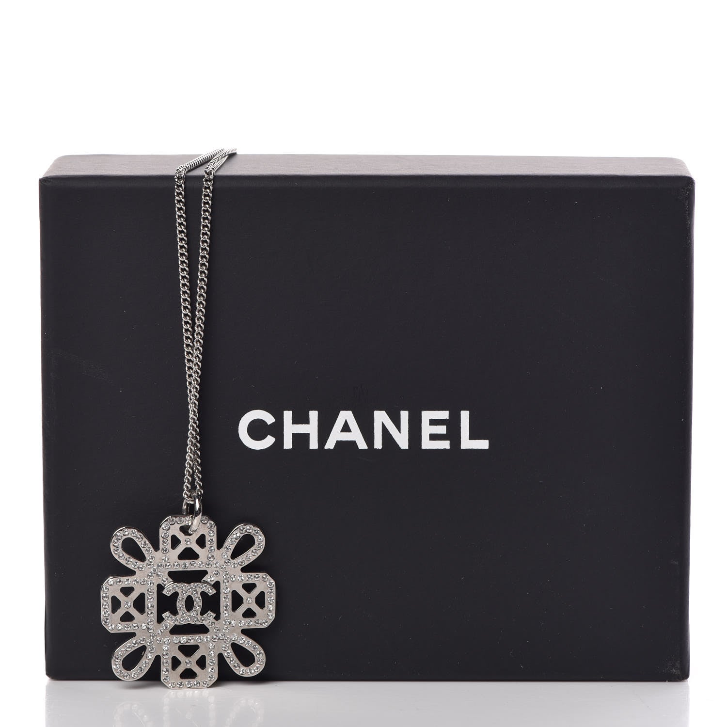 Chanel Crystal Strass Cross CC Necklace Silver 6 of 6