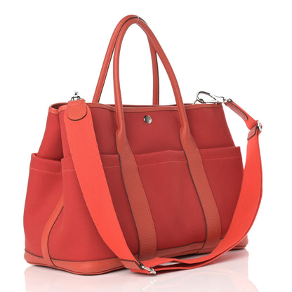 Hermes Toile Militaire Vache Country Garden Party Pockets 36 MM Tote Rouge Tomate Capucine 3 of 13