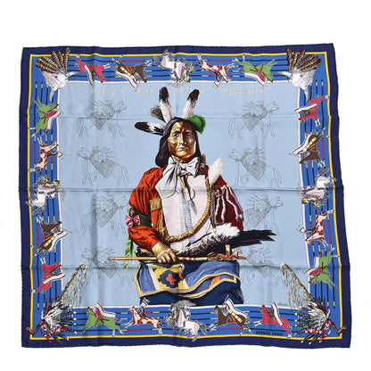 Hermes Silk Pani La Shar Pawnee Wash Scarf 90 Bleu Ciel Marine Vert 1 of 5