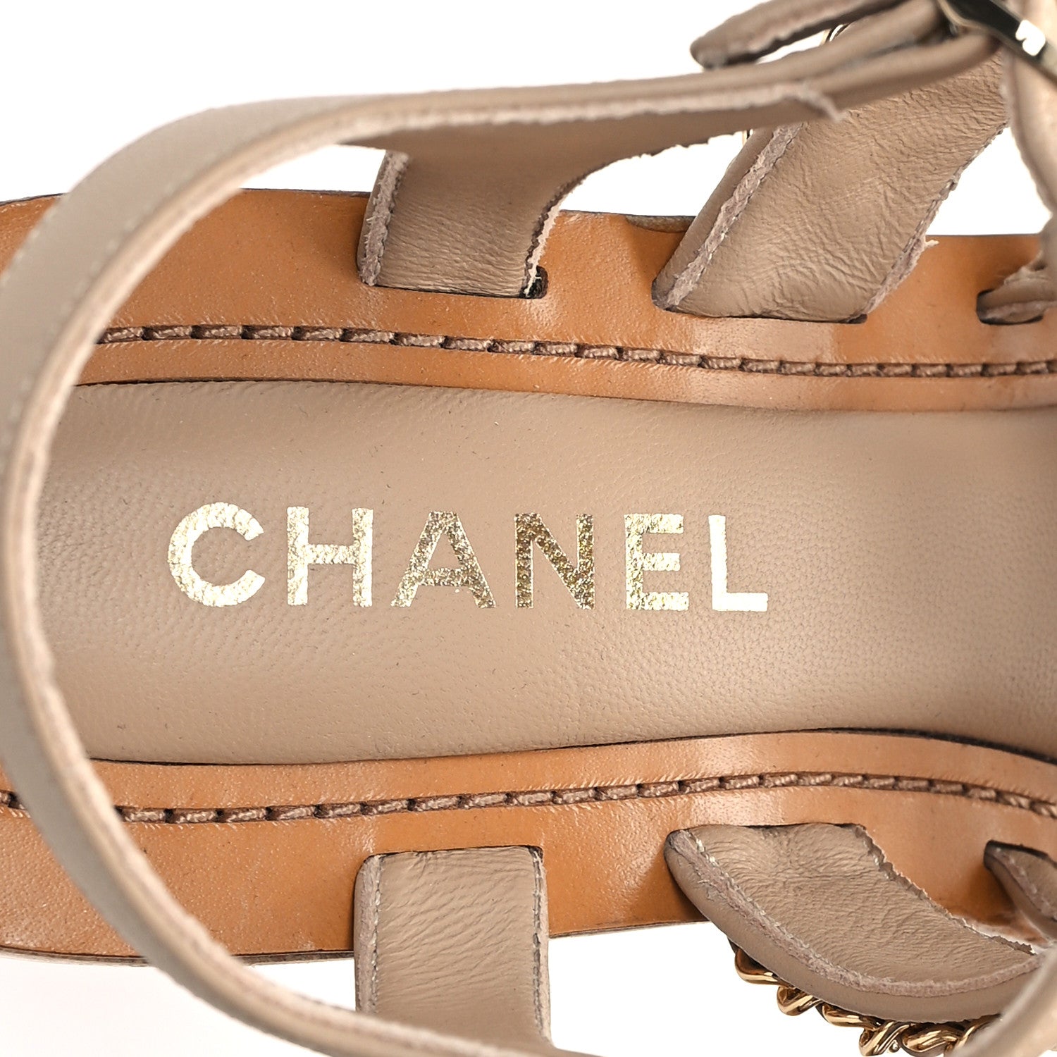 Chanel Lambskin Quilted Chain Wedge Sandals 40 Beige 8 of 9