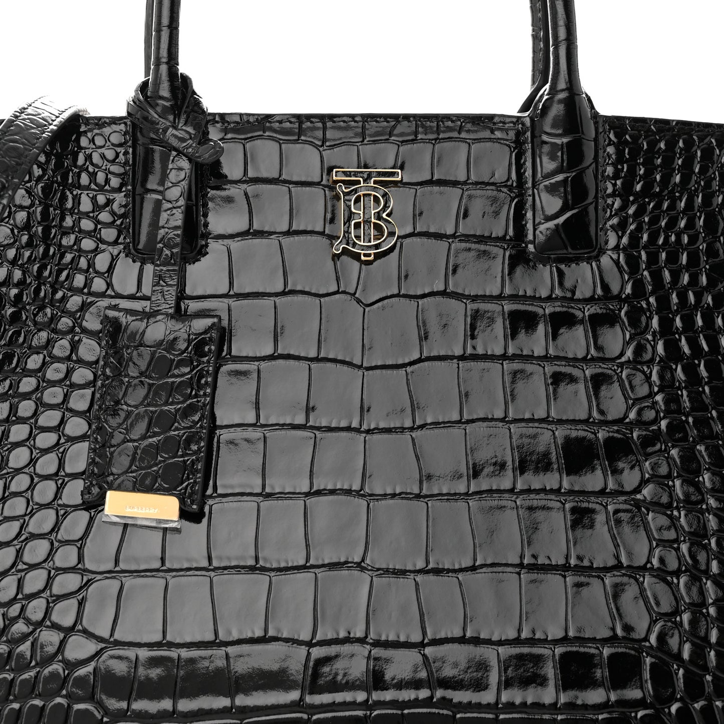Crocodile Embossed Calfskin Small Frances Tote Black