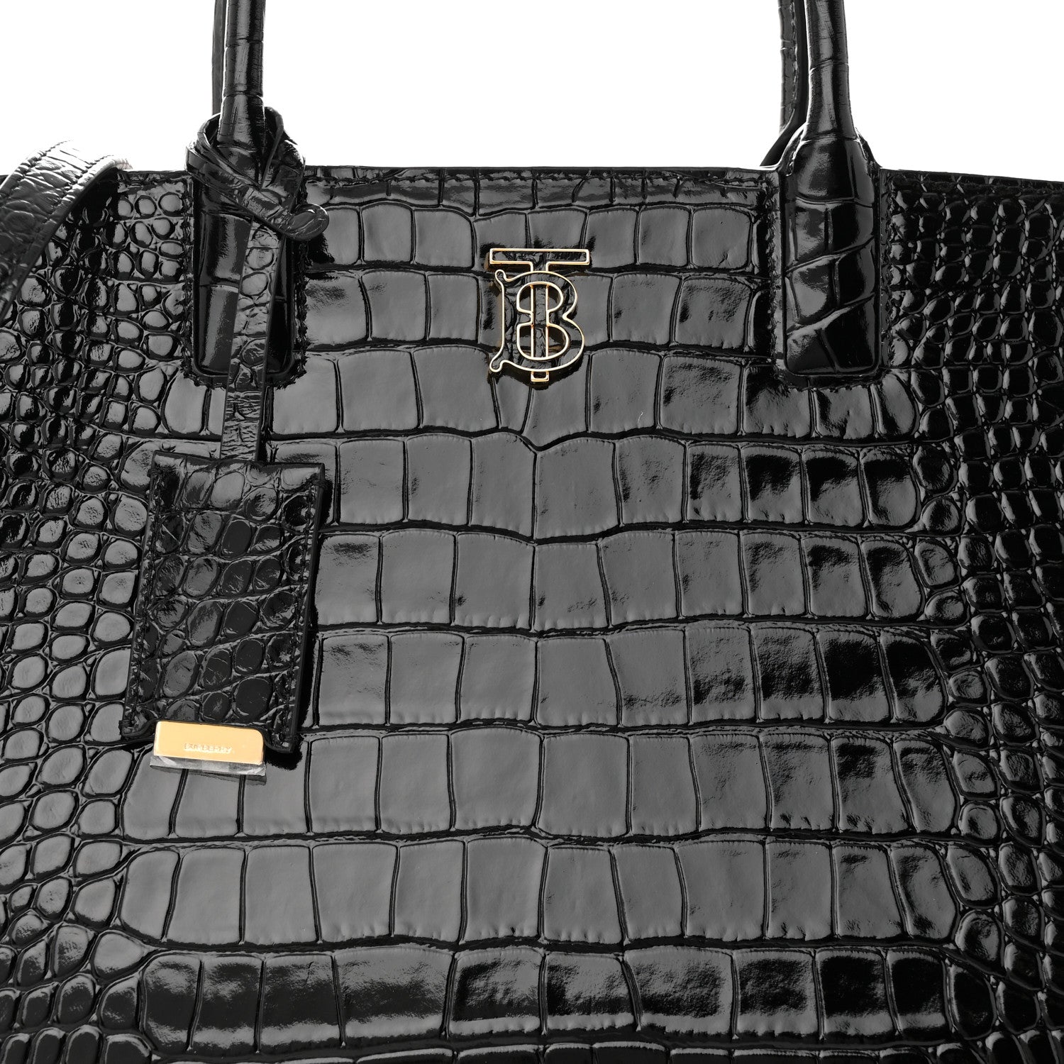 Burberry Crocodile Embossed Calfskin Small Frances Tote Black 7 of 12