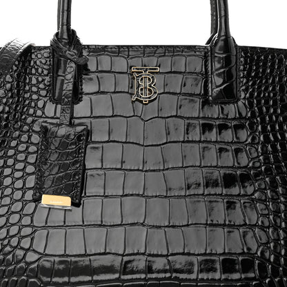 Burberry Crocodile Embossed Calfskin Small Frances Tote Black 7 of 12