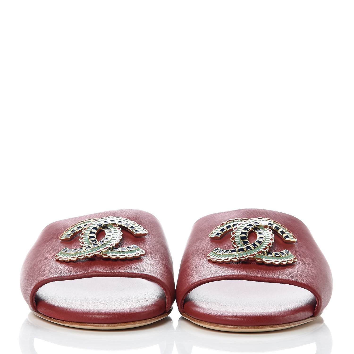 Chanel Lambskin Enamel CC Mules 37 Red 2 of 11