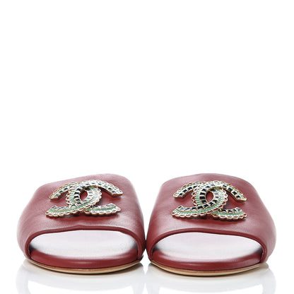 Chanel Lambskin Enamel CC Mules 37 Red 2 of 11