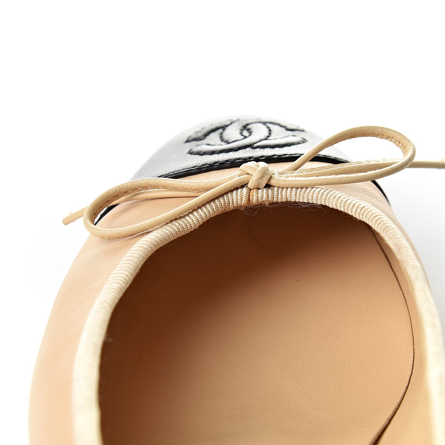 Lambskin Cap Toe CC Ballerina Flats 36 Beige Black