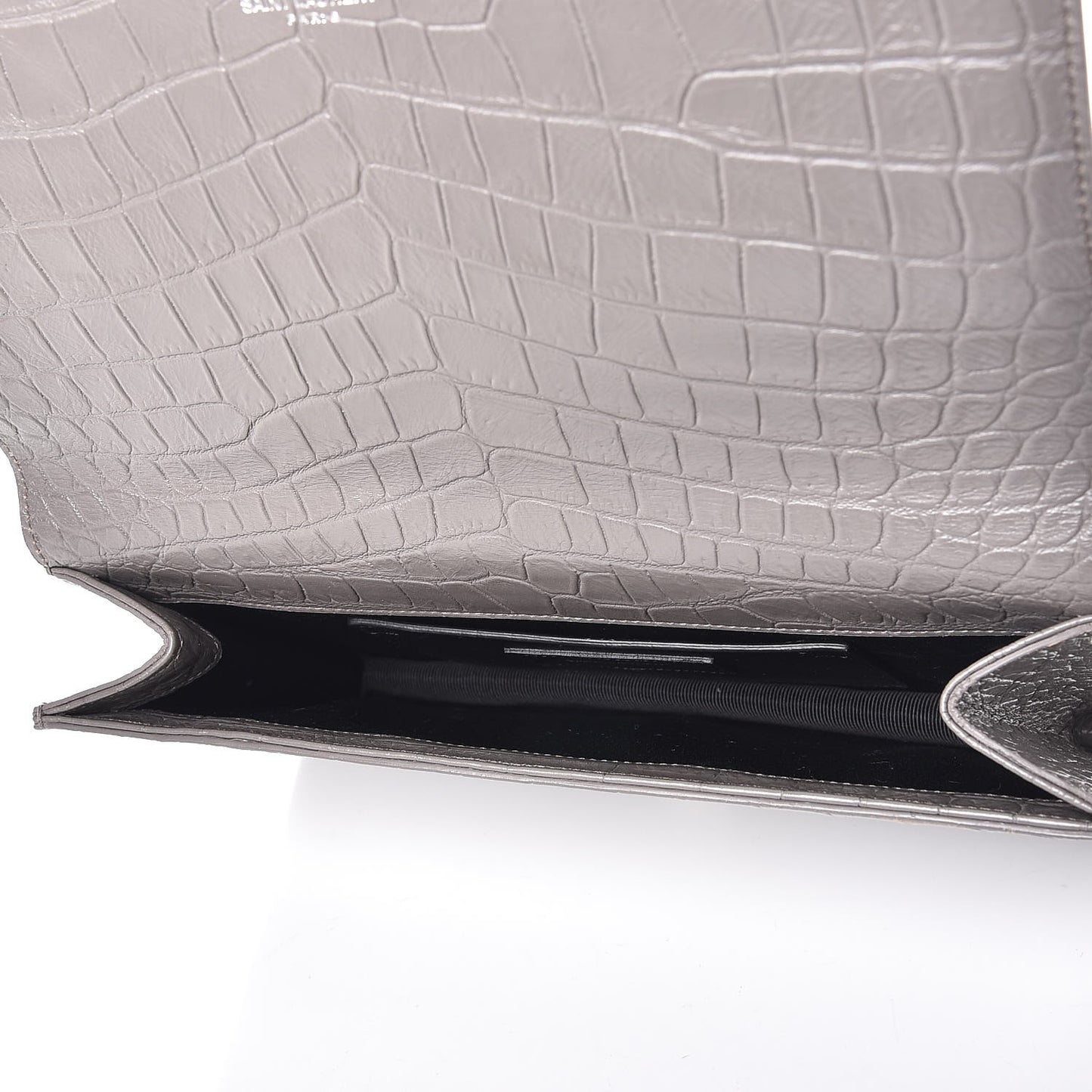 Croc Embosssed Calfskin Classic Kate Monogram Clutch Fog