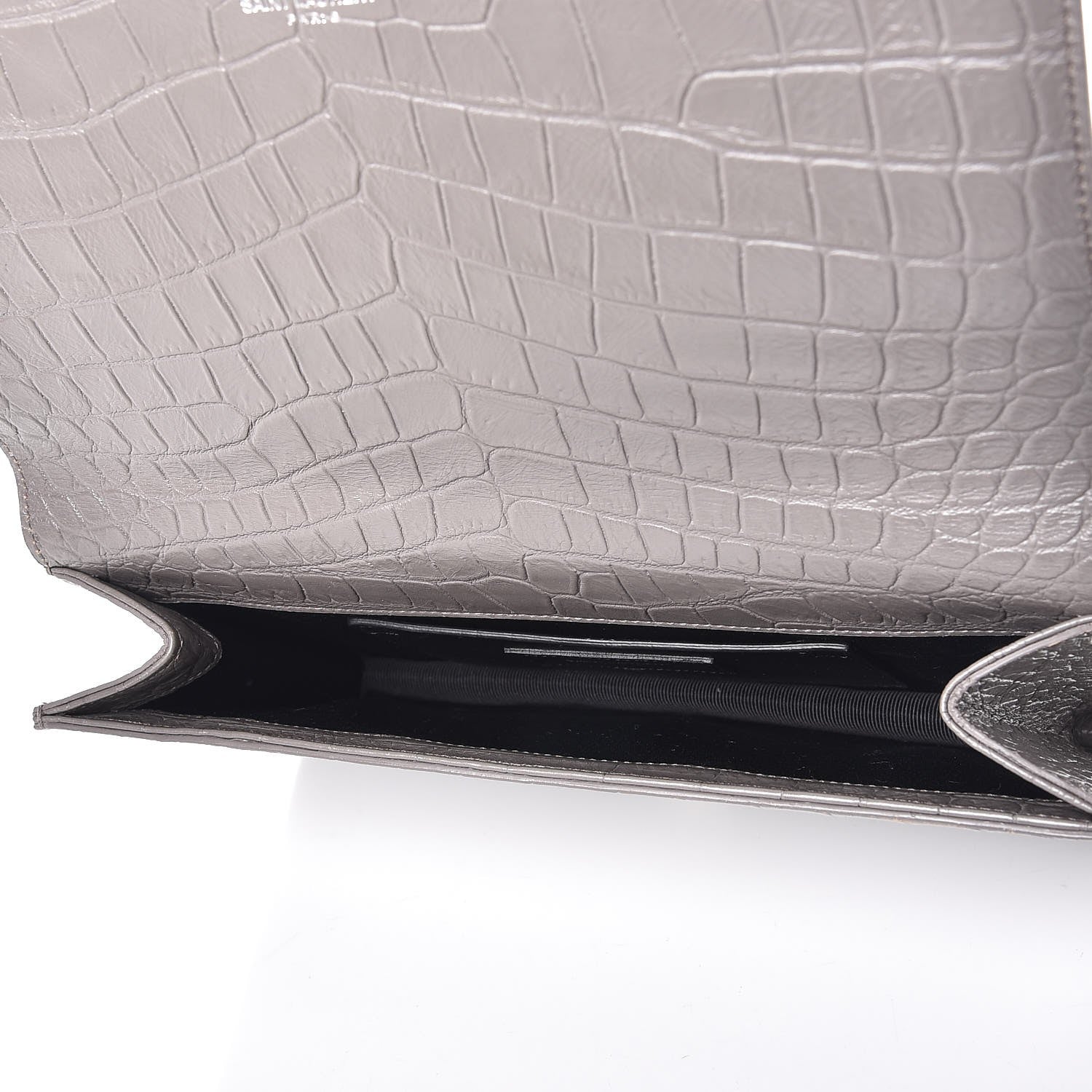 Saint Laurent Croc Embosssed Calfskin Classic Kate Monogram Clutch Fog 5 of 7