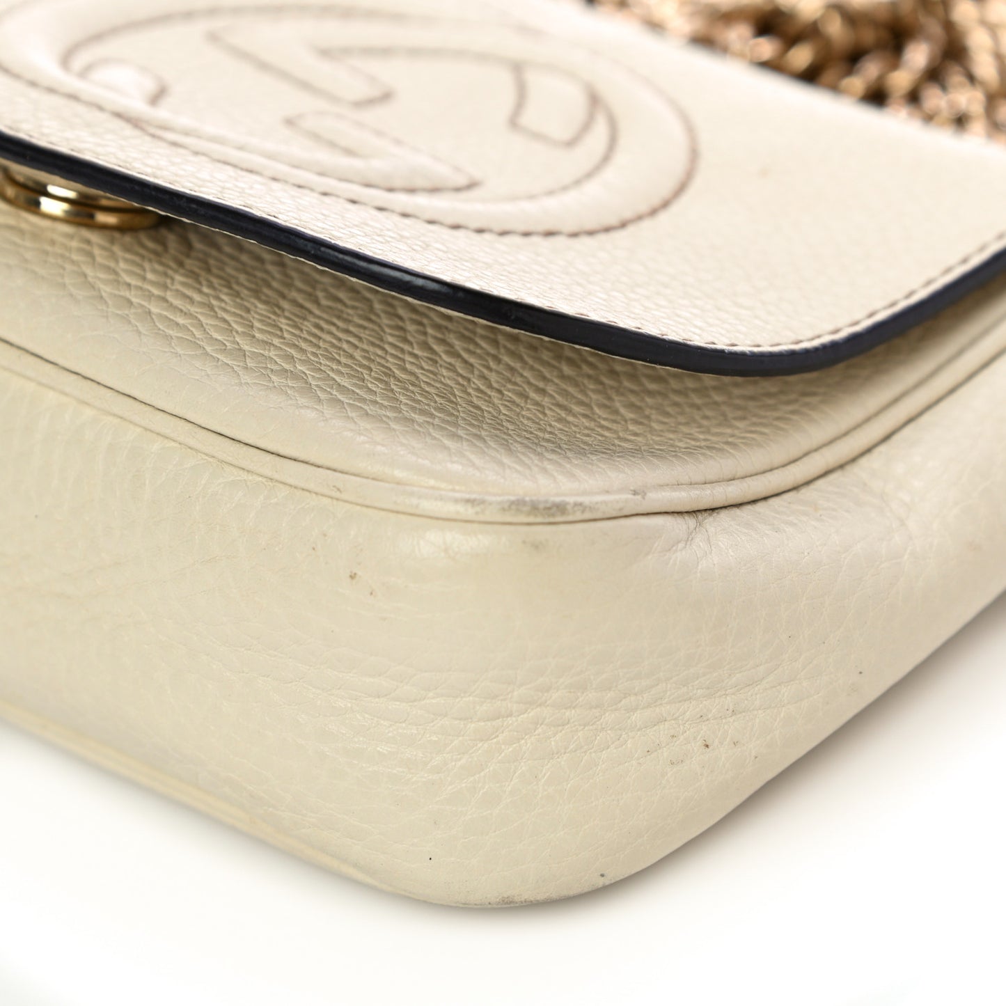 Pebbled Calfskin Small Soho Flap Crossbody Off White