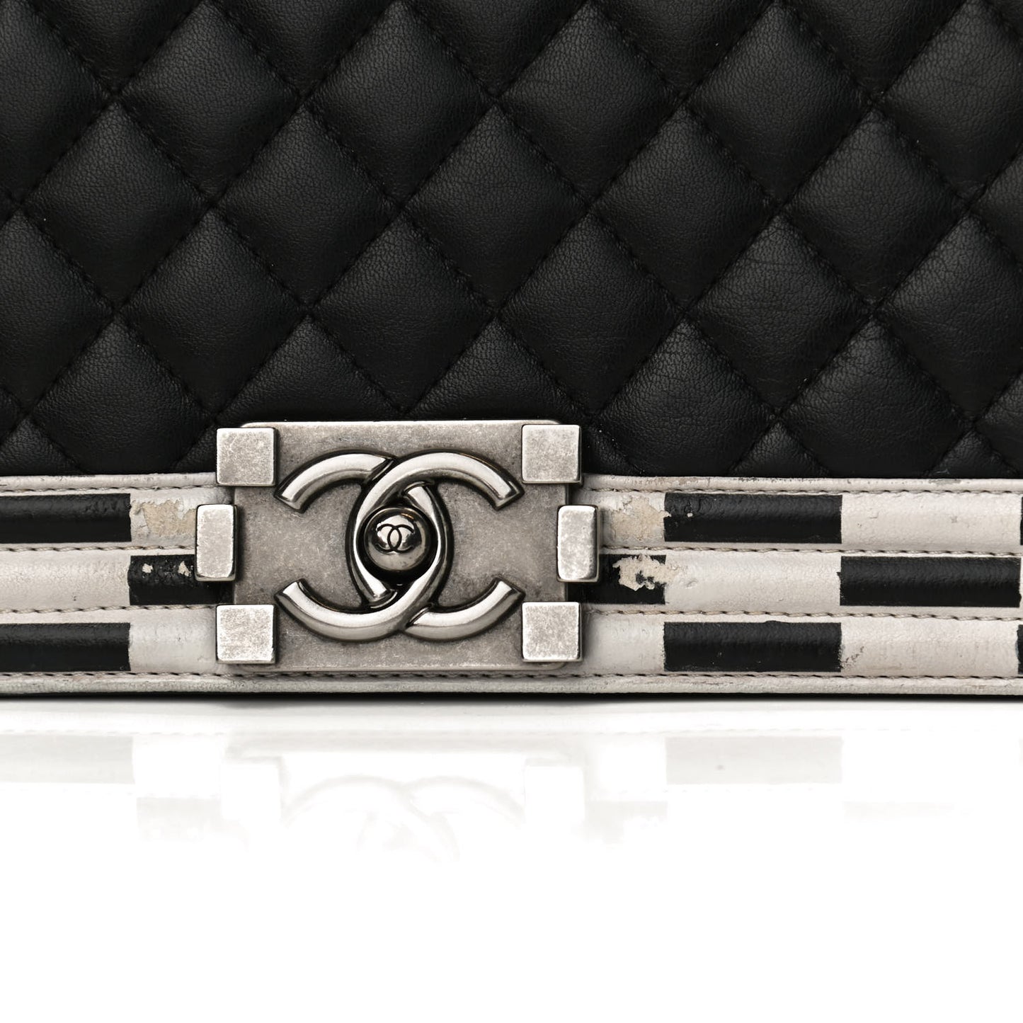 Calfskin Quilted Checkerboard Trim New Medium Boy Flap Black White