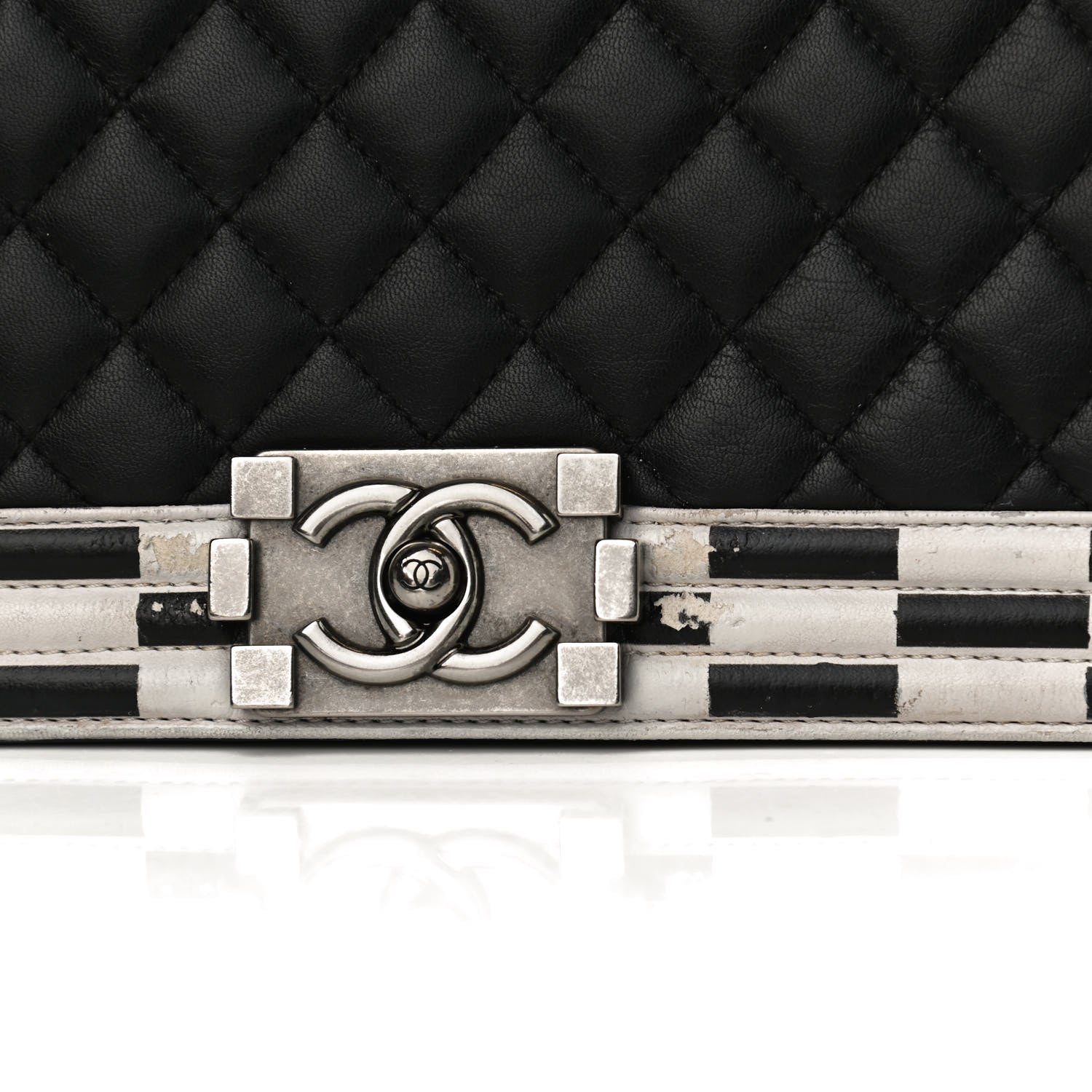 Chanel Calfskin Quilted Checkerboard Trim New Medium Boy Flap Black White 14 of 14