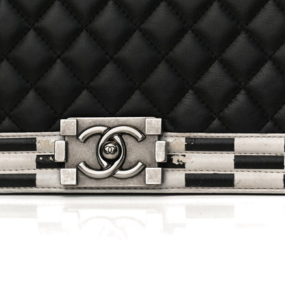 Chanel Calfskin Quilted Checkerboard Trim New Medium Boy Flap Black White 14 of 14