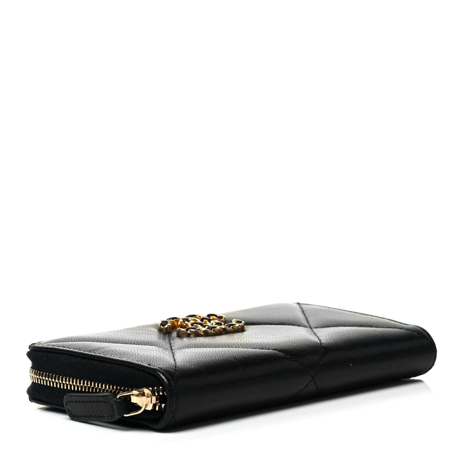 Chanel Shiny Goatskin Quilted Chanel 19 Long Zipped Around Wallet Black 4 of 9
