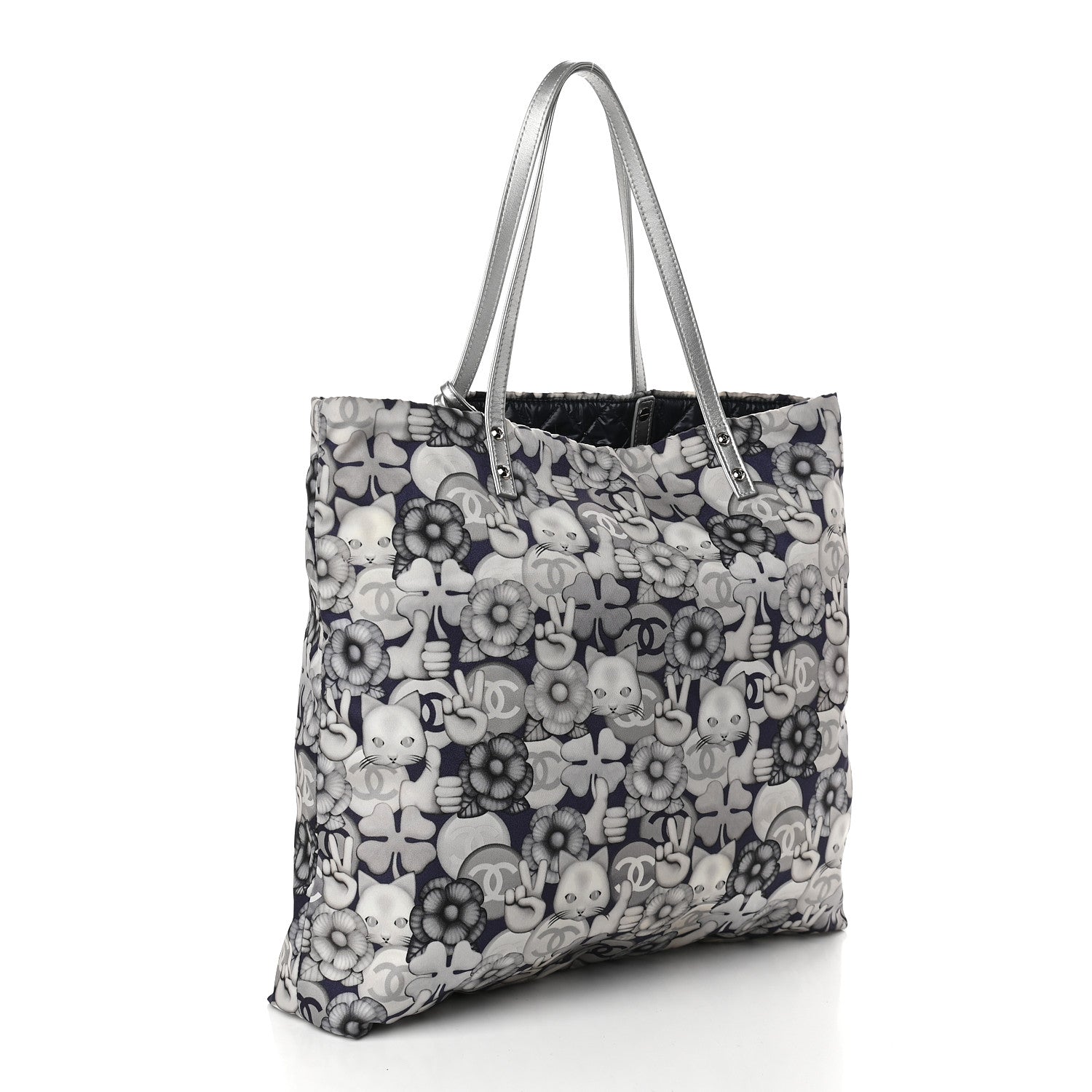 Chanel Nylon Cat Emoticon Tote Navy Silver 3 of 9