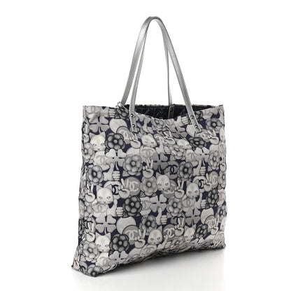 Chanel Nylon Cat Emoticon Tote Navy Silver 3 of 9