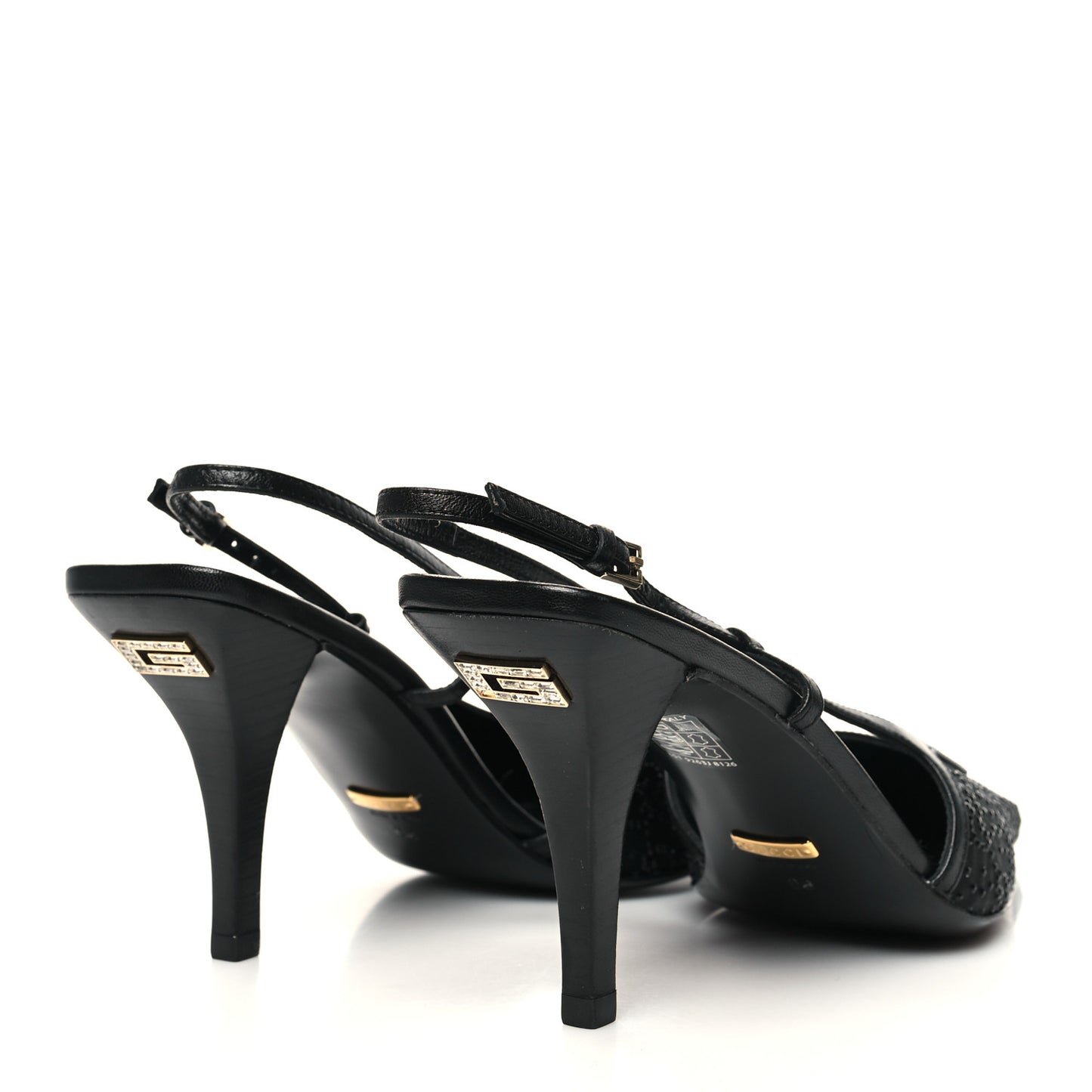 Moire Fabric Malaga Kid Crystal GG Monogram Square G 75mm Slingback Pumps 39 Black