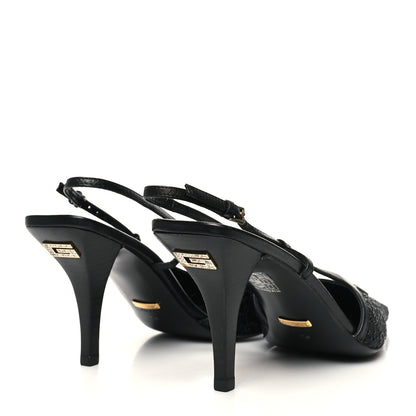 Gucci Moire Fabric Malaga Kid Crystal GG Monogram Square G 75mm Slingback Pumps 39 Black 4 of 7