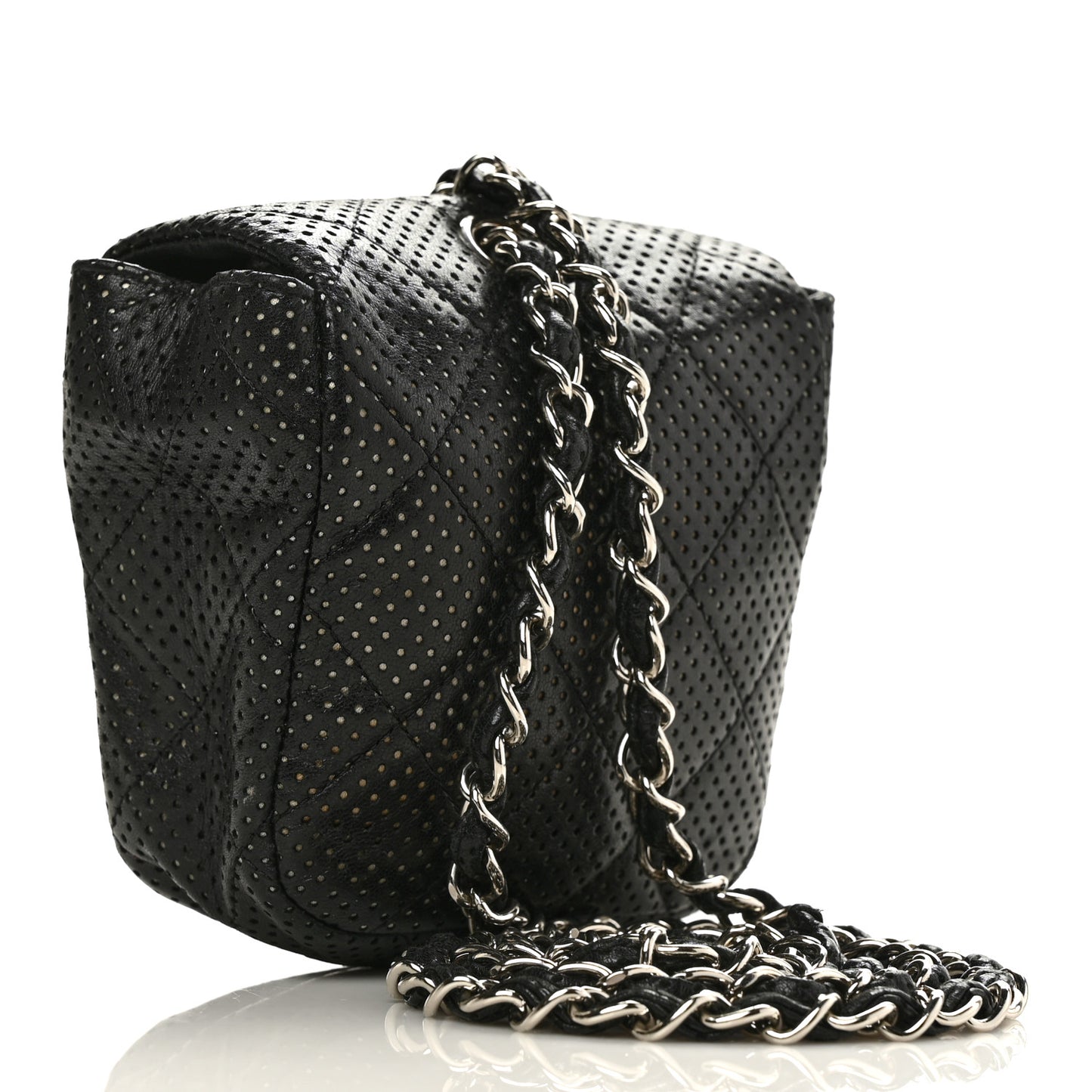 Lambskin Perforated Mini Flap Bag Black