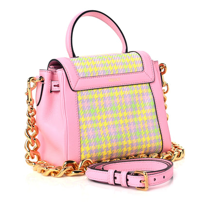 Versace Grained Calfskin Canvas Houndstooth Small La Medusa Top Handle Bag Pink Multicolor 2 of 7