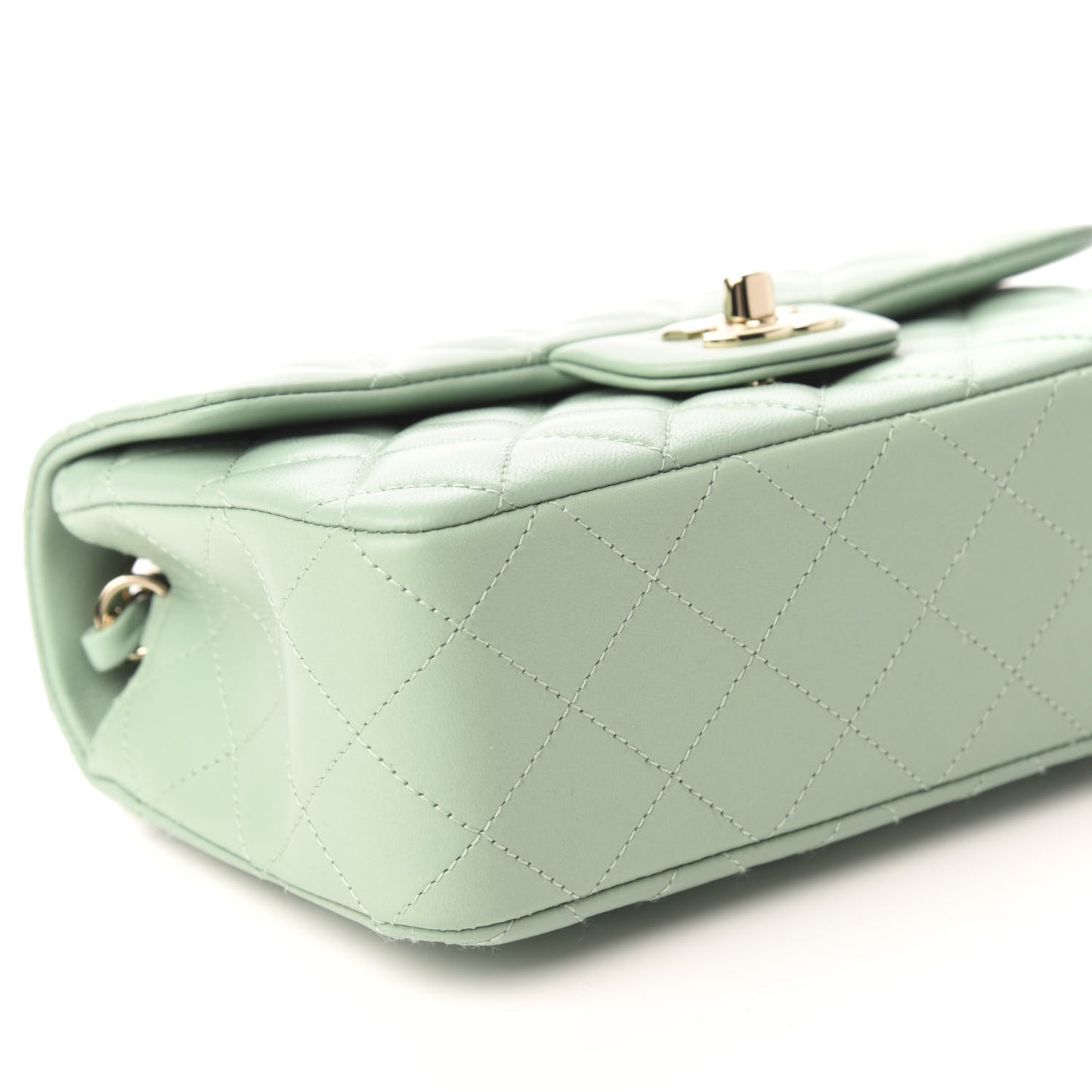 Lambskin Quilted Mini Rectangular Flap Light Green