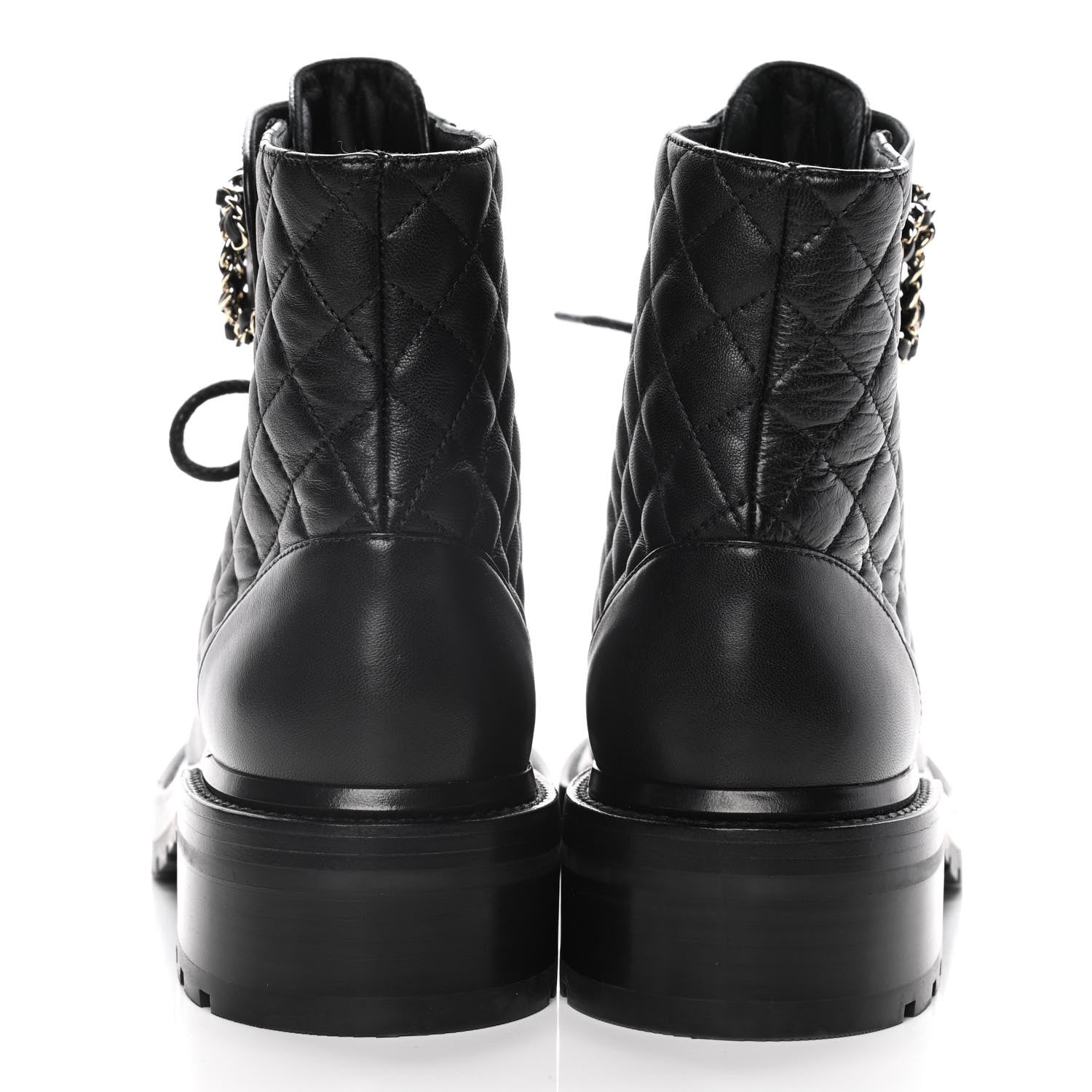 Chanel Shiny Lambskin Quilted Lace Up Combat Boots 39.5 Black 6 of 16