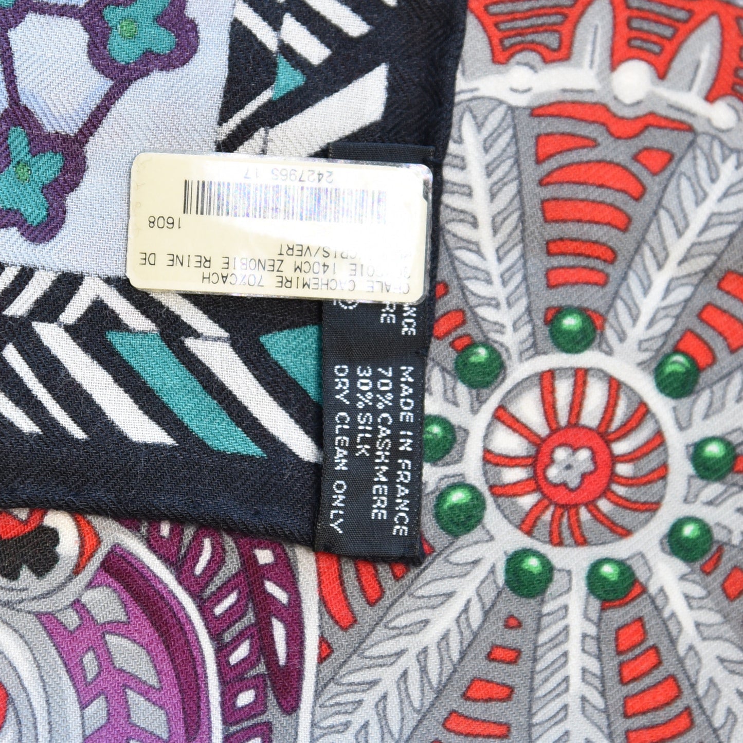Cashmere Silk Zenobie Reine de Palmyre Shawl 140 Rouge Gris Vert
