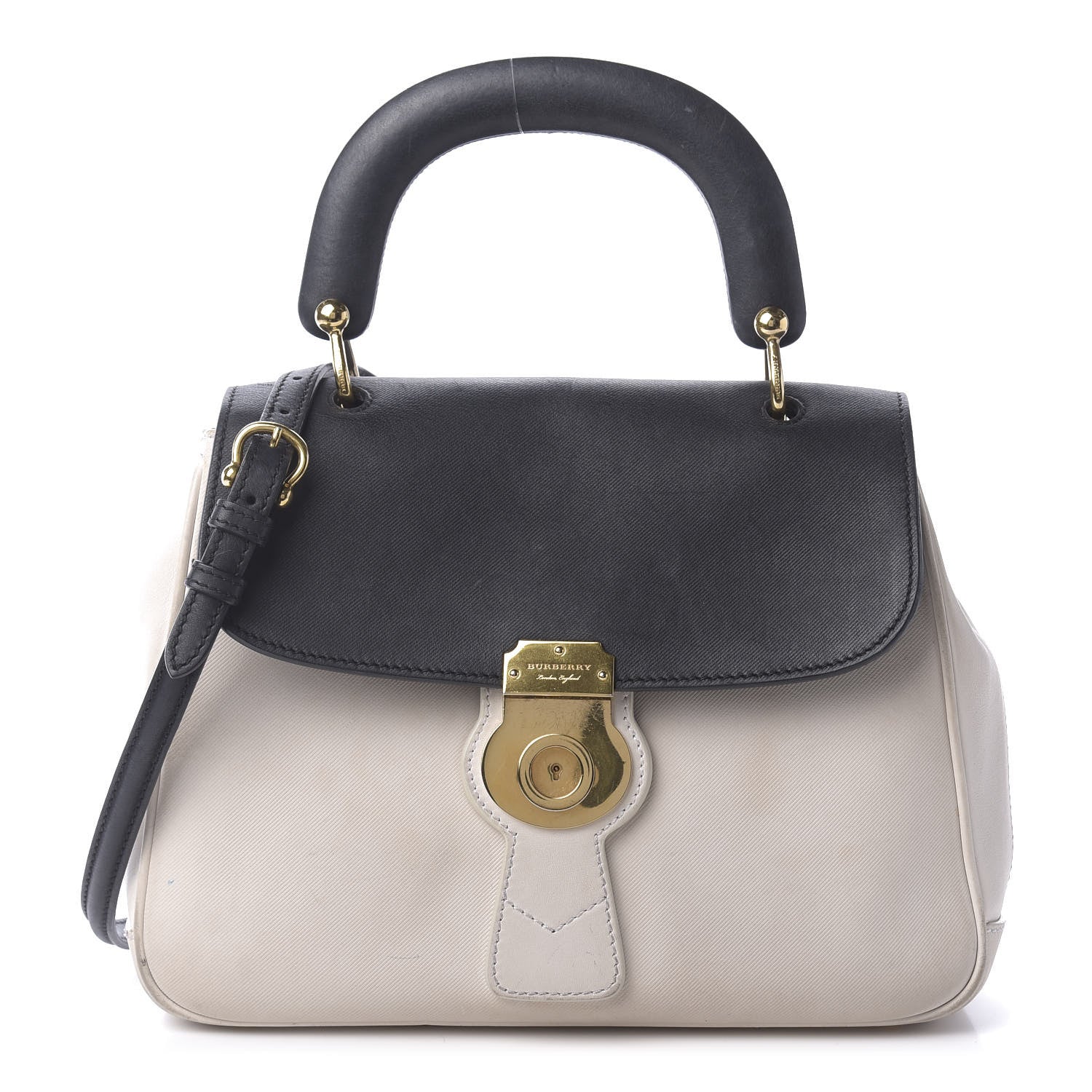 Burberry Trench Calfskin Medium DK88 Top Handle Bag Ivory Navy 1 of 10