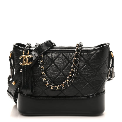 Chanel Aged Calfskin Quilted Small Gabrielle Logo Hobo Black 1 of 11