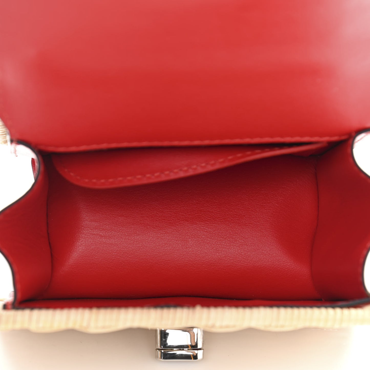 Rattan Woven Calfskin Elisa Nano Top Handle Bag Red