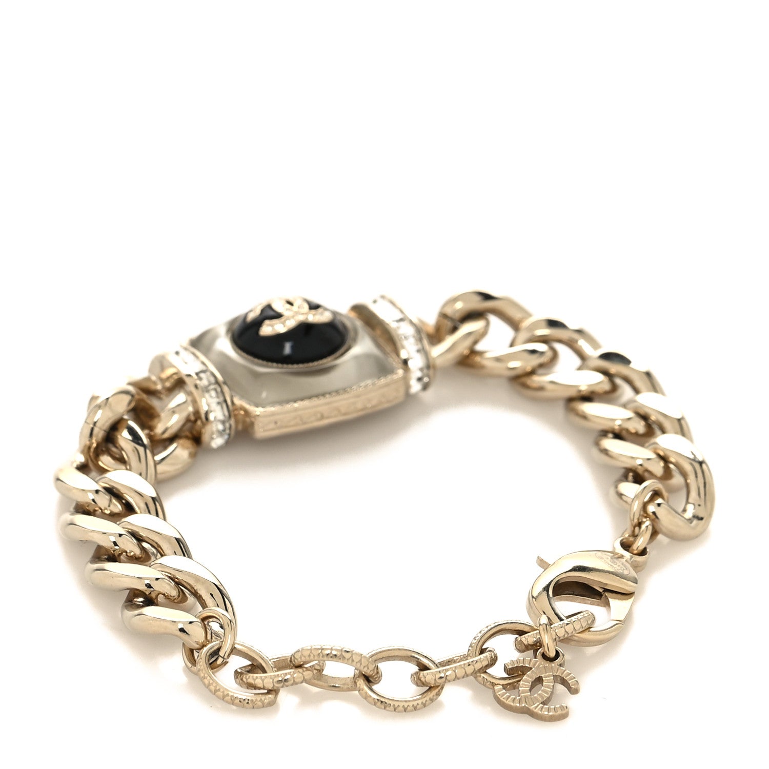 Chanel Metal Resin Crystal Chain CC Bracelet Gold 3 of 5