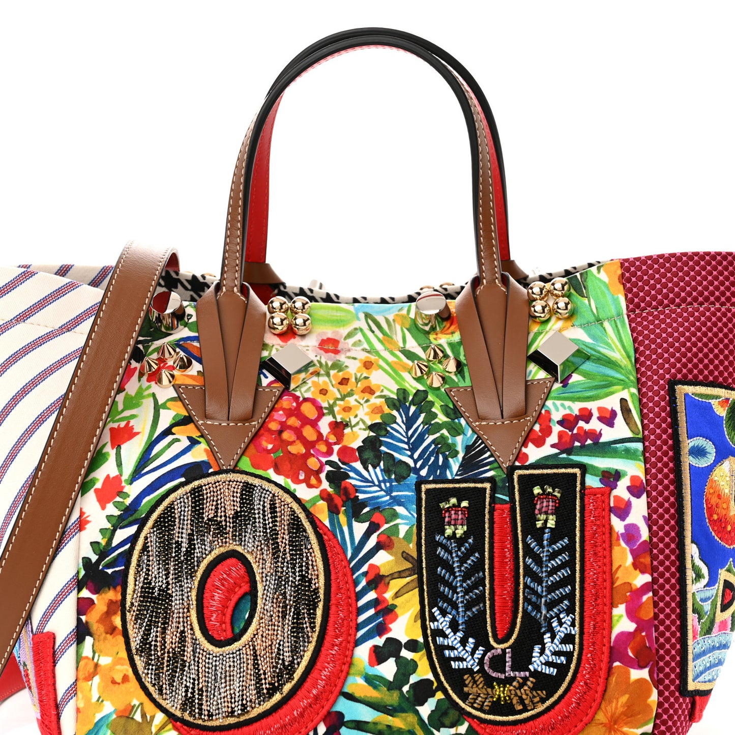 Canvas Embroidered Calfskin Caracaba Tote Multicolor