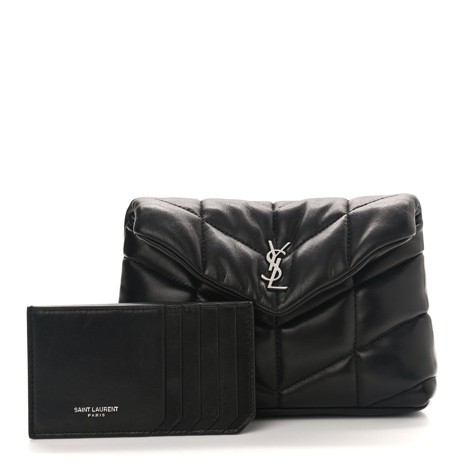 Saint Laurent Lambskin Monogram Loulou Puffer Pouch Clutch Black 3 of 9