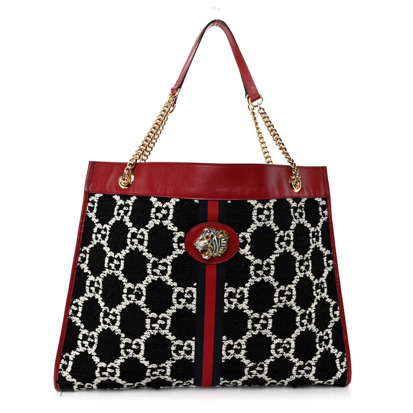 Tweed GG Monogram Large Rajah Chain Tote Romantic Cherry Black White