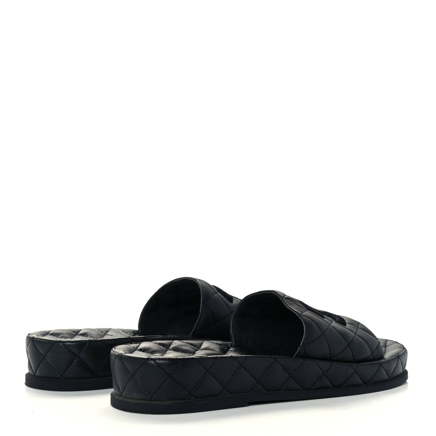 Lambskin Quilted CC Mules Sandals 39 Black