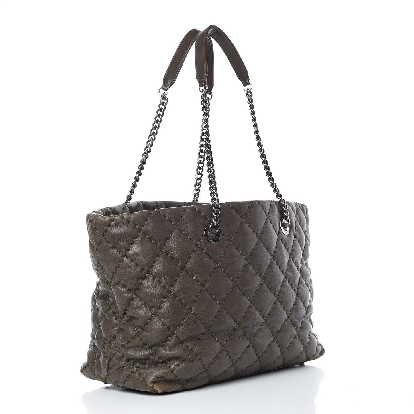 Calfskin Ultimate Stitch Shopping Tote Khaki