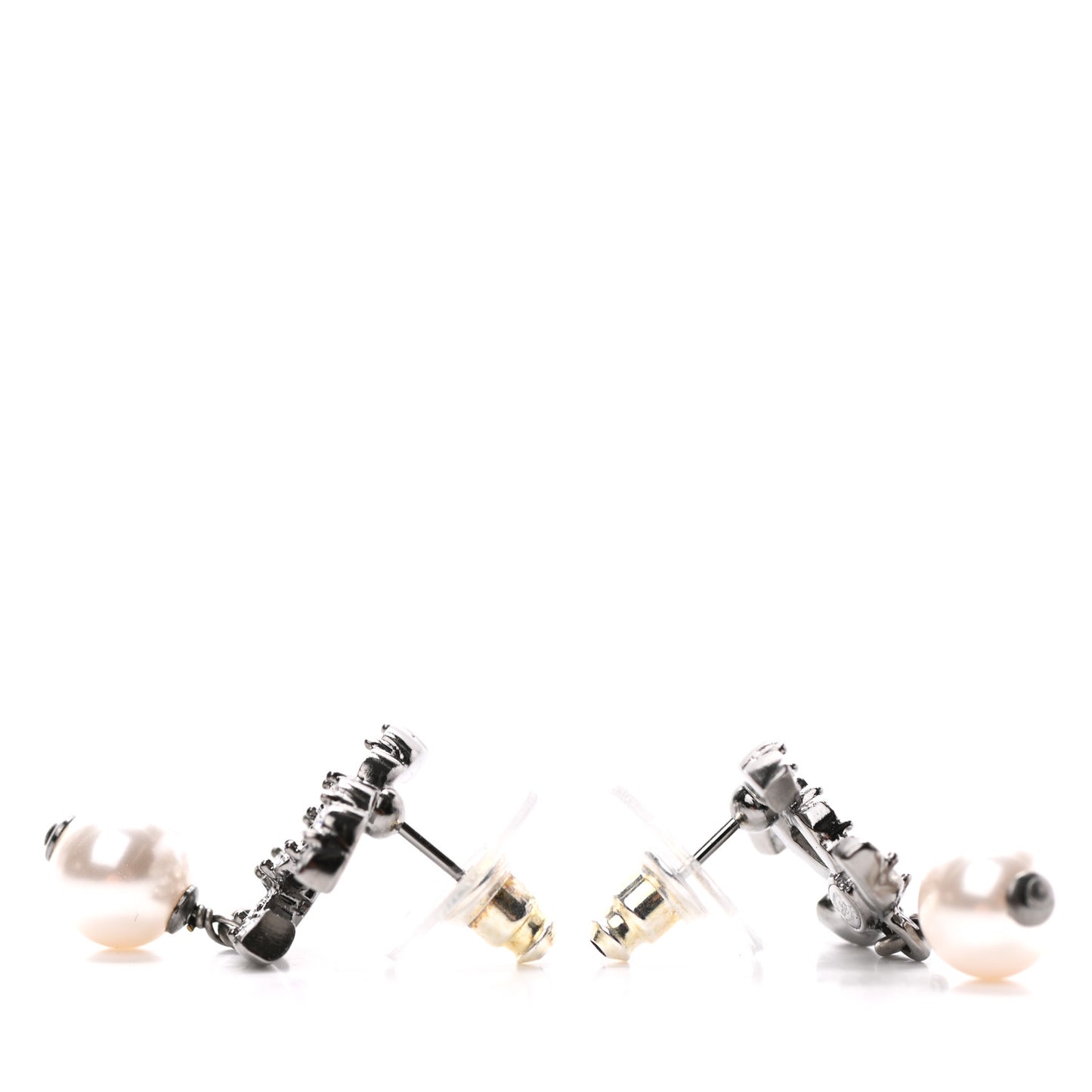 Crystal Pearl CC Drop Earrings Silver