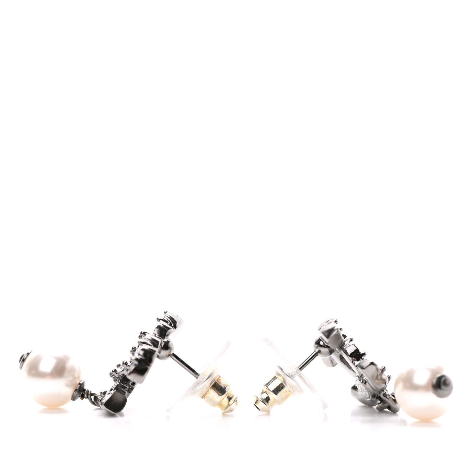 Chanel Crystal Pearl CC Drop Earrings Silver 3 of 4