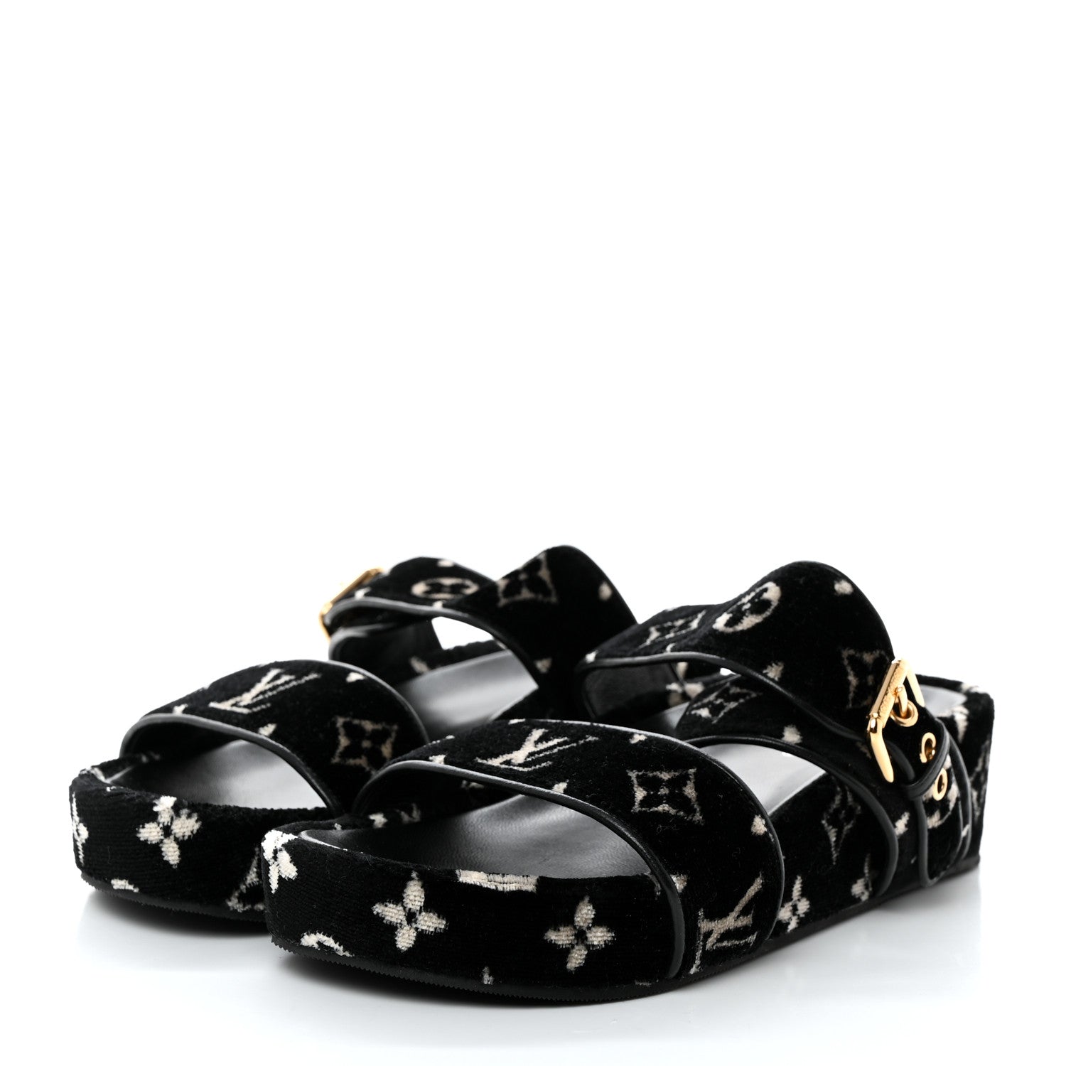 Louis Vuitton Velvet Monogram Jumbo Flatform Mule Sandals 37 Black White 3 of 9